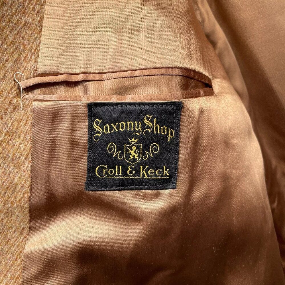 Vintage Grenadier Mens 40 Wool Tweed Single Breasted Over Coat Tan Brown Mad Men - Picture 11 of 16